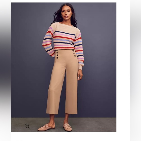 Ann Taylor The Sailor Wide Leg Crop Pant Stretch Knit Khaki Tan Office 16P NEW - Picture 2 of 12